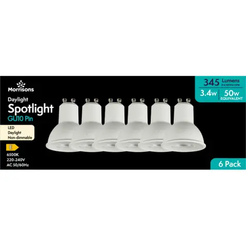 MORRISONS LED GU10 3.4W�DAYLIGHT 6500K 6PK
