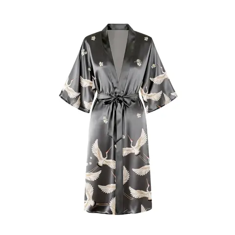 IZURIA silk-like printed grey robe  S