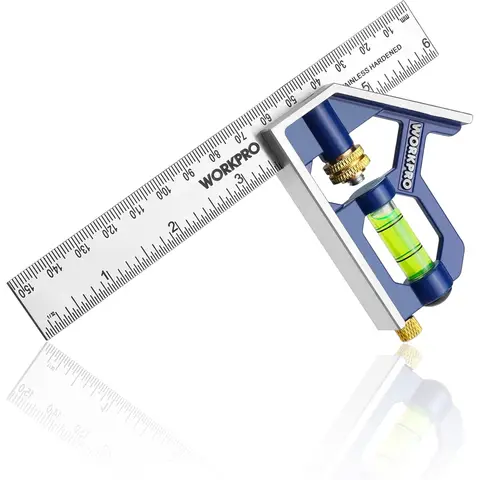 WORKPRO 6-inch/150 mm Adjustable Combination Square with Bubble Level, 45/90-Degree Set Square for Engineers & Carpenters