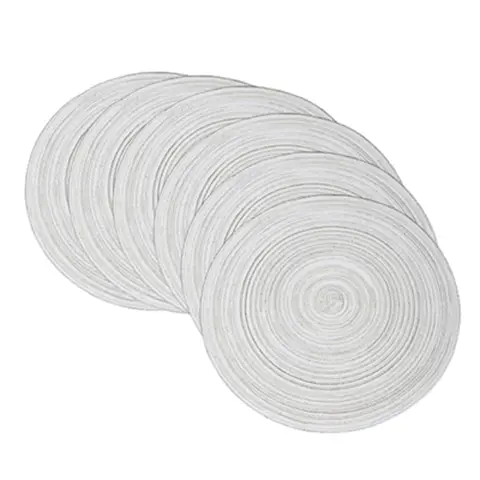 Polyester placemat meters, coffee color，Woven Round 38cm Placemats 6 Pieces Heat Insulation Non Slip Braided Cotton Dinner Table Mats Large Washable Place Mat for Kitchen Dining Table
