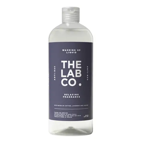 The Lab Co. Antibacterial Washing Up Dishwashing Liquid | Tough on Grease Dish Soap | Gentle on Hands | Non-Toxic, EDC-Free, Plant-Based Formula | 750ml | Relaxing Scent Cotton Lavender & Jasmine