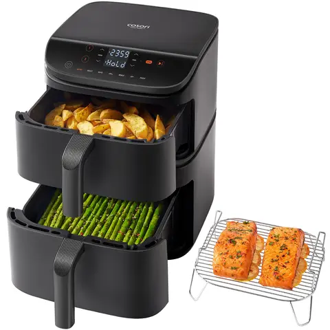 COSORI Turbo Tower™ Air Fryer- 10.8L, Black, Double Baskets, Space Saving, CAF-DC121-AUKR