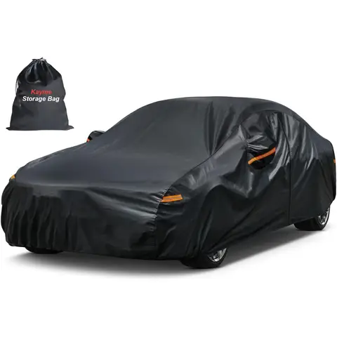 Kayme 7 Layers Car Cover Waterproof Breathable, Full Garage Car Cover for Rain Sun Dust Protection, Compatible with Corolla, CLA, Mazda 3, Octavia Car Cover for Sedan (450 to 470 cm) 3L