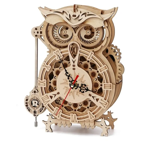 Robotime ROKR 3D Wooden Puzzles for Adults Owl Clock - Mechanical Model Building Kit DIY Hobbies for Men Women 161PCS Clock Puzzle Creative Craft Gift Home Decor for Family,Home decoration, bookshelf decoration,Craft Gifts for Adults and Teens,Educational toys