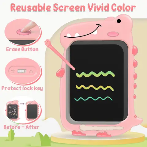 10" Pink Dino LCD Tablet. CHEERFUN 3-8 Jahre Geschenk—sicher, löschbar. Perfektes Geburtstags-/Weihnachtsgeschenk.