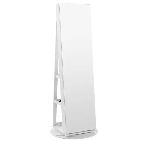 JOYFURNOS  HOME Armoire à bijoux avec miroir pivotant à 360° et serrure, organisateur de bijoux, miroir sans cadre pleine longueur, 3 étagères de rangement, surface blanche, doublure noire