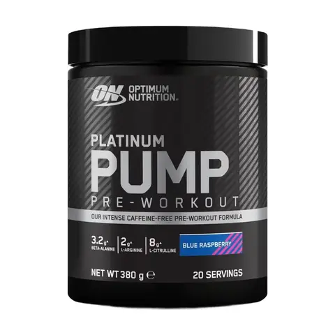 Optimum Nutrition Platinum Pump Caffeine-Free Pre-Workout Powder - Blue Raspberry, with 8g L-Citrulline, 3.2g Beta-Alanine, Fruitflow, for Muscle Function & Blood Flow, 20 Servings (380g)