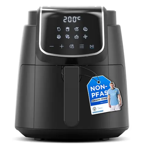 Midea Airfryer - 4L, 1500W, 8 voorgeprogrammeerde standen, 35-200°C, bakken, braden, grillen, ontdooien, schud-alarm, 60-minuten timer, 41 recepten, vaatwasmachinebestendig, MF-CN40D2