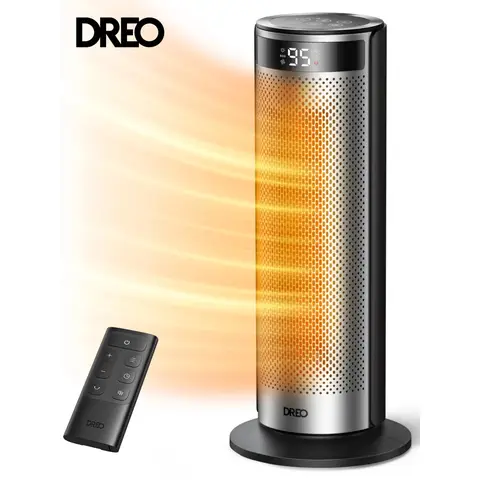 Chauffage Céramique DREO Solaris 628 Écoénergétique - 2000W, Minuterie 12h, Oscillation 70°, Chauffage Électrique Silencieux 34dB avec Télécommande, Protection Sécurité 8 Couches