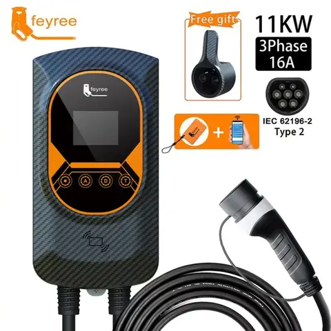 feyree EVSE-Wandladestation 11 kW EV-Ladestation, 32 A, Elektrofahrzeug-Ladegerät, Wandmontage, Typ 2 Kabel, App- und WLAN-Steuerung
