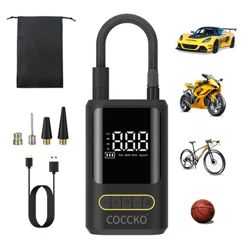 Airman 150-PSI Auto-Reifenpumpe, tragbarer Luftkompressor mit 5 Modi, LCD-Display, 4500-mAh-Akku, LED- und SOS-Lampe, USB-C wiederaufladbare Mini-Luftpumpe für Motorrad, Fahrrad, Ball (Schwarz-a)