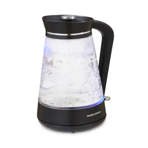 Morphy Richards Illuminating Glass Jug Kettle, 1.7L, Cord Storage, Black & Chrome - 108004