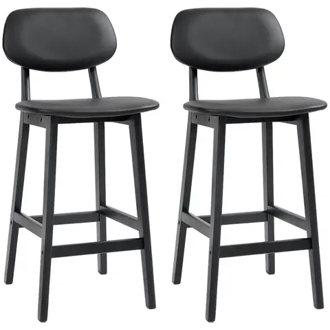 HOMCOM Bar Stools Faux Leather Black 2pcs