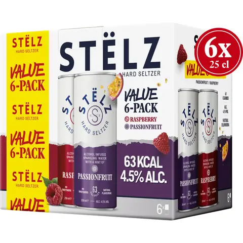 Stëlz Hard Seltzer Raspberry / Passionfruit Value Pack 4 x 250 ml