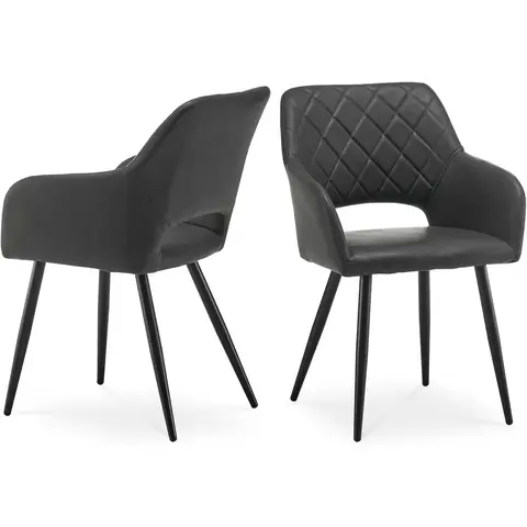 CLIPOP Dining Chair Set of 2 Faux Leather Upholstered Kitchen Counter Chair with Armrest and Metal Legs Living Room Reception Chairs for Dining Room Lounge Bedroom or Office 0427 grey 45*52*83 cm