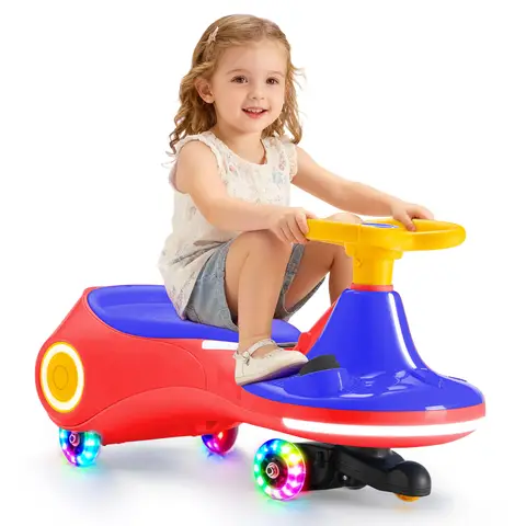 Neuleb 12V Electric Wiggle Car with Pedal, Rechargeable Battery, 2-in-1 Swing Scooter, 3 Speeds Max 5 Mph, Anti-Rollover, Music Speaker & Flashing Wheels, 160 Lbs Max Load, Gift for Ages 3+, Red