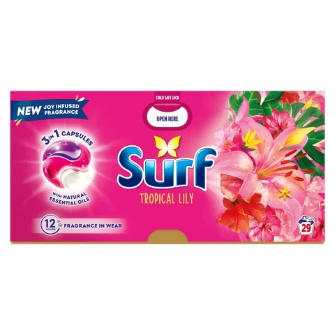 Surf 3in1 PODS, Washing Liquid Laundry Detergent Capsules, Tropical Lily, 29 washes