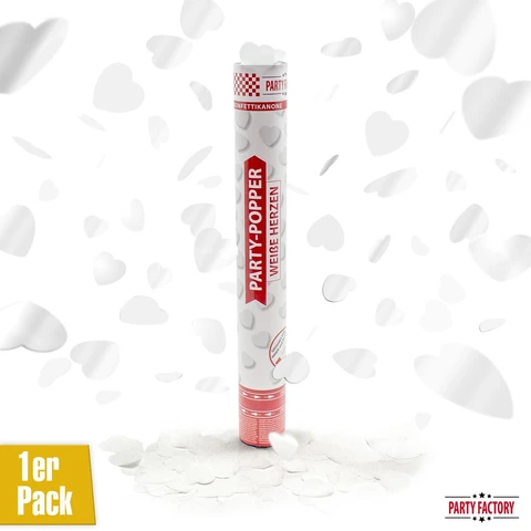 Konfettikanone Party Popper Weiße Herzen - 1 Stück