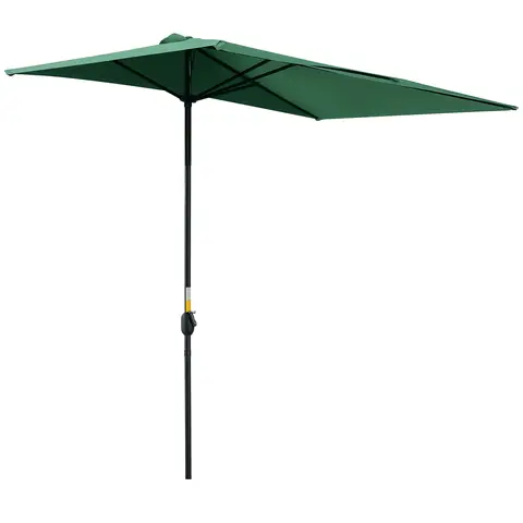 Outsunny Balcony Half Parasol Semi Round Umbrella Patio Crank Handle (2.3 m)- NO BASE INCLUDED Green