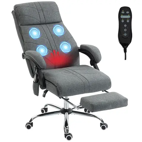 Vinsetto High Back Vibration Massage Office Chair, Heated Reclining Computer Chair with Footrest, Grey