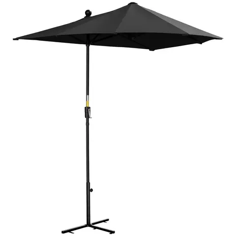 Outsunny 2m Half Parasol Market Umbrella Garden Balcony Parasol with Crank Handle, Cross Base, Double-Sided Canopy, Black