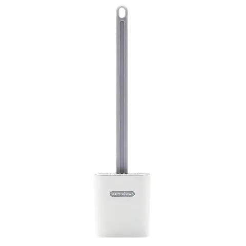 SNSP Ensemble de brosses de toilette sans angle mort, ensemble de brosses de nettoyage pour toilettes à suspension murale et sol à sol, brosse de toilette en silicone à double usage, blanc, 1 ensemble
