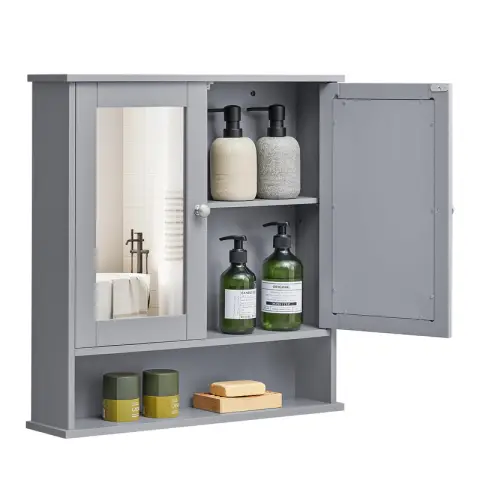 VASAGLE Mirror Cabinet, 56.5x13x58.5cm, Dove Grey