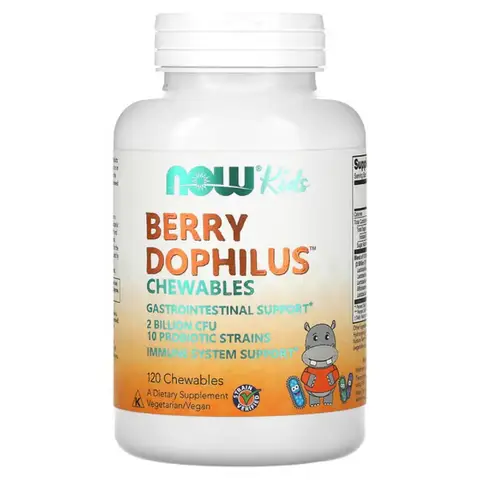 NOW Foods BerryDophilus Probiotic for Kids Gut Health Digestive Support Chewable - 120 Chewables
