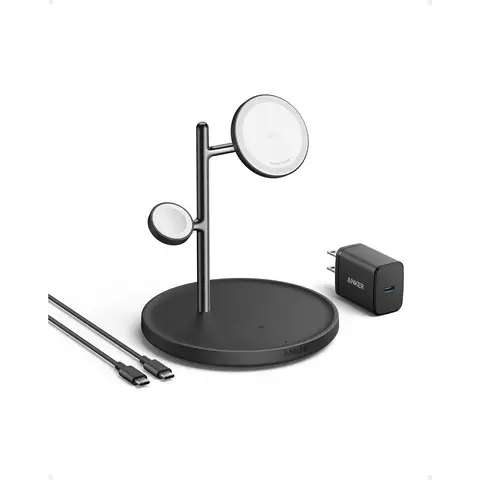 Anker 3-in-1 15W Wireless Charging Station Bundle MagGo Stand, Cable and Charger, Black 