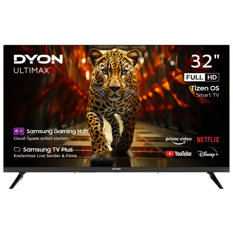 DYON ULTIMAX 32F-TI – 32-Zoll (80 cm) Full-HD-Smart-TV mit Samsung Tizen OS, Triple Tuner (DVB-C/-S2/-T2), Samsung Smart & Gaming Hub, Prime Video, Netflix, Disney+ [2025] [Energieeffizienzklasse F]