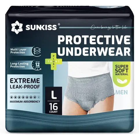 SUNKISS Inkontinenz Pants Männer, Tagsüber Einweg Erwachsenen Windelhosen, Herren Windeln mit Maximaler Saugfähigkeit, Grau, Größe L, 16 Stück 1er Pack