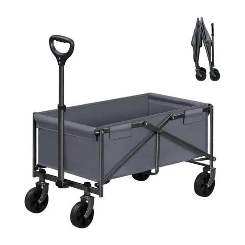 WOLTU Gartenwagen mit Rädern, Faltbarer Gartenwagen, Verstellbarer Griff, 78x43x90cm, Tragfähigkeit: 80 kg, Geländeräder für jedes Gelände, für Außenbereich, Gartenarbeit, Camping, Einkaufen, Grau