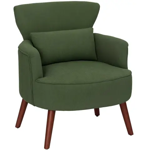 HOMCOM Modern Armchair, Upholstered Corduroy Accent Chair with Thick Padded Seat, Lumbar Pillow Green