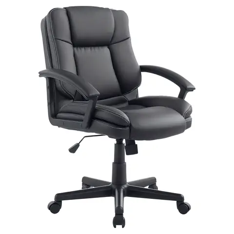 HOMCOM Desk Chair, PU Leather Office Chair with Adjustable Height and Swivel Wheels, for Home Work Study, Black