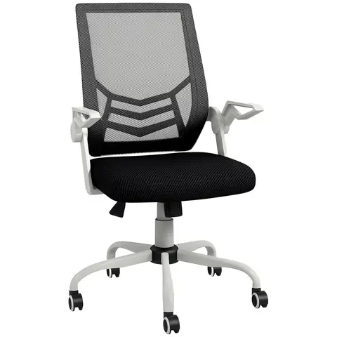 Vinsetto Office Chair with Flip-up Armrest, Mid Back Desk Chair with Mesh Back, Lumbar Support, Adjustable Height, Swivel Wheels for Home, Black and White