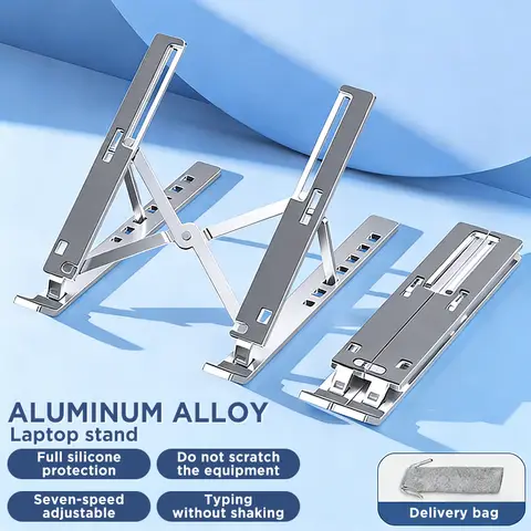 Support d’Ordinateur Portable pour Bureau, Design Ergonomique Réglable en Aluminium Pliable et Portable, Compatible avec MacBook Air/Pro, HP, Lenovo, Dell et Autres 10 à 15,6” ainsi que Tablettes (Argent)