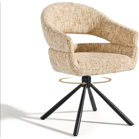 CLIPOP Single Swivel Dining Chair Fabric Modern Accent Armchair with 360-Degree Rotation Base Upholstered Occasional Tub Chair for Living Room Bedroom Reading (1, light brown)