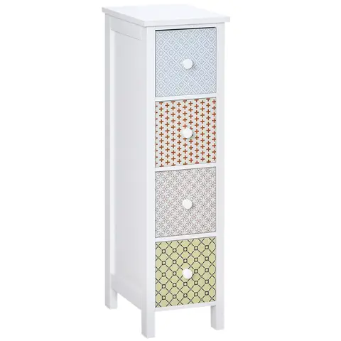 HOMCOM Chest of Drawers, 4 Drawer Dresser, Storage Organizer Toilet Tissue Cabinet for Bedroom, Bathroom