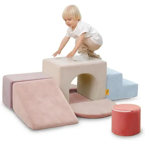 Blocs de construction en mousse pour enfants BanaSuper, blocs de construction XXL, certifiés EN71 et antidérapants, jouet Montessori pour enfants, coque lavable pour s'amuser à l'intérieur, coffret de jeu en mousse douce pour bébé, Bleu et Rose