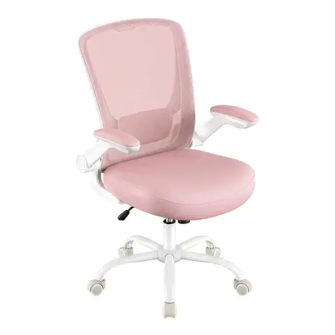 JOYFURNOS Ergonomische kantoordraaistoel in Wolkenwit met mesh – Opklapbare armleuningen, dik schuimkussen, 90–105° kanteling, hoogte verstelbaar 103–110 cm, basis 60 x 64 cm – ideaal voor thuiswerken