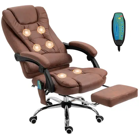Vinsetto Ergonomic Massage Office Chair with 6-Point Vibrating & Heated Lumbar Support, Executive High Back Computer Desk Chair with Footrest, 135° Reclining, Breathable Microfiber Fabric, Brown