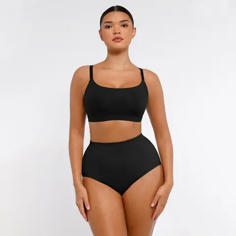 Feelingirl Halsausschnitt-BH ohne Bügel, für den Alltag, Quadratisch, Schwarz, L