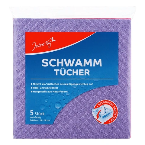 Jeden Tag 5er-Pack Schwammtücher 18 x 18 cm, 5 Stück