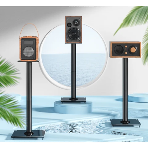 RFIVER Universal Floor Speaker Stands 28 Inch for Surround Sound - Holds Satellite & Small Bookshelf Speakers up to 10kgs - Cable Management - Easy Assembly - Set of 2 - Black