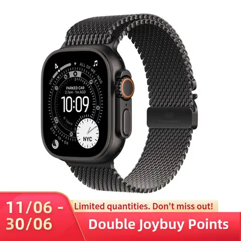 Apple Watch Ultra 3 GPS + mobiel netwerk 49 mm - Zwart titanium-hoesje met zwart titanium Milanese bandje - medium