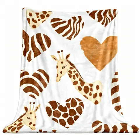 Soft Giraffe Heart Fleece Blanket Vintage Inspired Thermal Insulated Winter Blanket – Premium Artistic Style 50inch×60inch