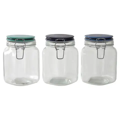 Glass Storage Jar 1050 ml  (3 Assorted Colours)