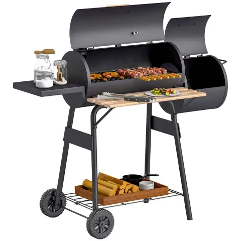 Outsunny Charcoal Barrel Barbeque with Smoker