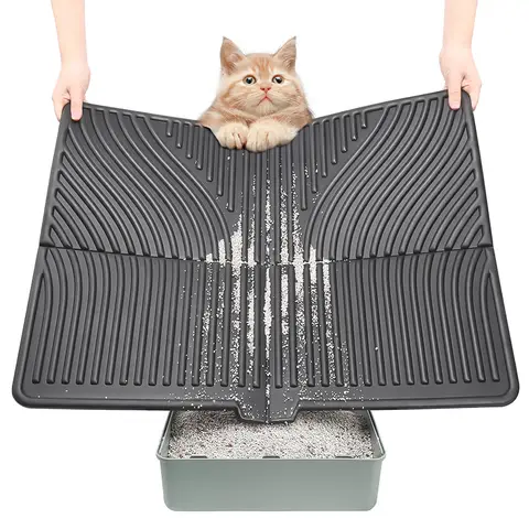 Blinkit 0152-1 Foldable Cat Litter Mat/Litter Collection Mat, Large Size EVA Material, Waterproof and Non-slip Design, Quickly Recovers Litter for Easy Cleaning, Suitable for Cat Litter Box Surroundings, Black/Gray/Blue/Beige