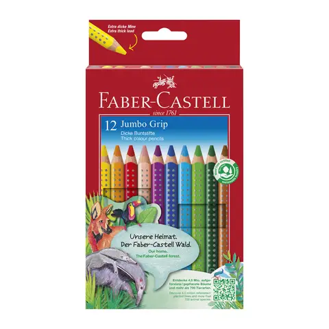 Faber-Castell Jumbo Grip, Non-Slip, Assorted Colours, Wallet of 12 Ergonomic Triangular Shape